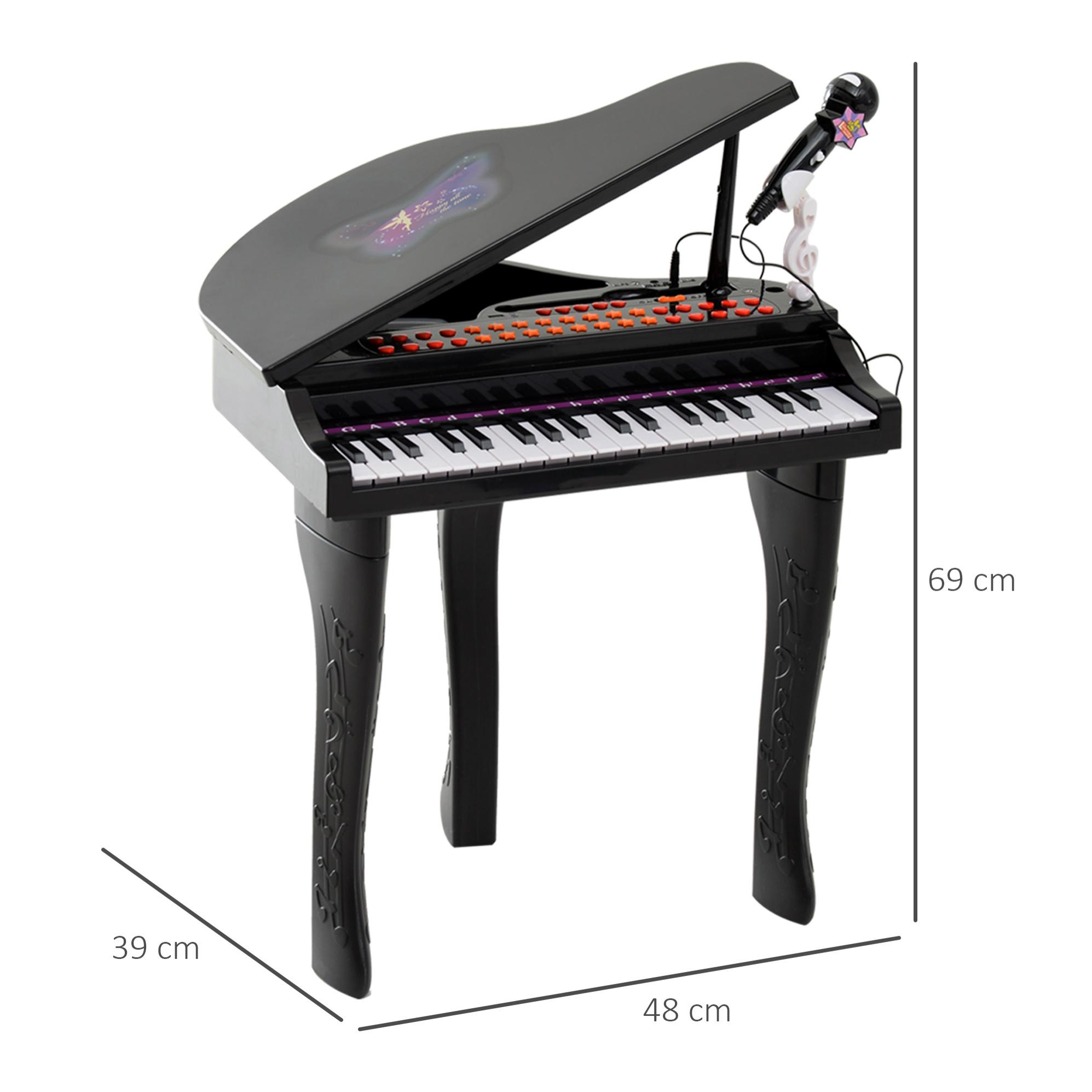 Piano à queue électronique 37 touches multifonctions avec micro haut parleur noir