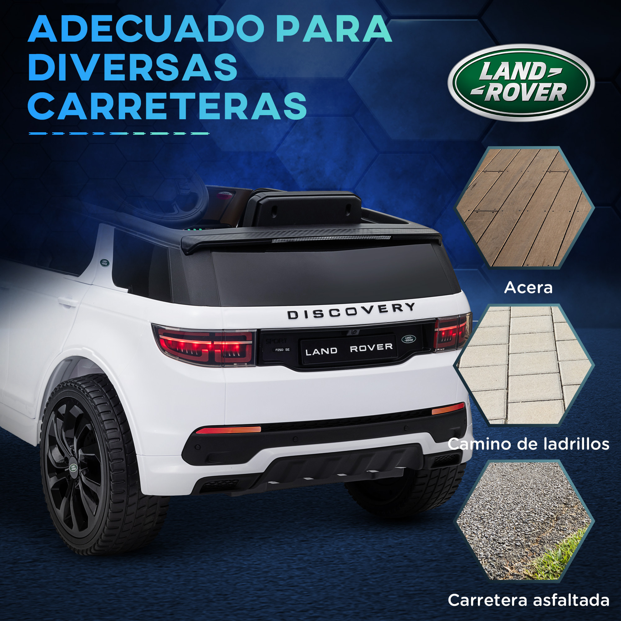 Coche Eléctrico para Niños de +3 Años con Licencia Land Rover Discovery Sport Carro Eléctrico Infantil con Batería 12V Mando a Distancia Arranque Lento Faros Bocina y Música Blanco