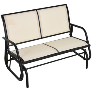 Banc à bascule de jardin 2 places design contemporain grand confort accoudoirs assise et dossier ergonomique acier textilène beige