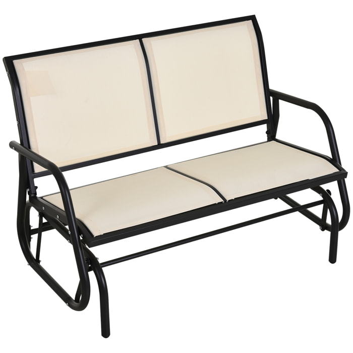 Banc à bascule de jardin 2 places design contemporain grand confort accoudoirs assise et dossier ergonomique acier textilène beige