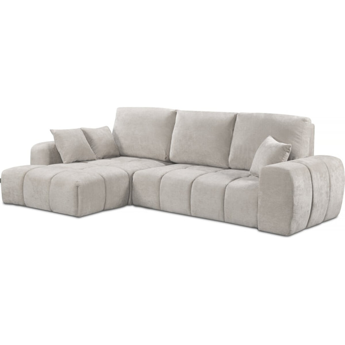 Canapé d'angle gauche convertible en tissu chenille "Verneuil" - 3 places - Beige