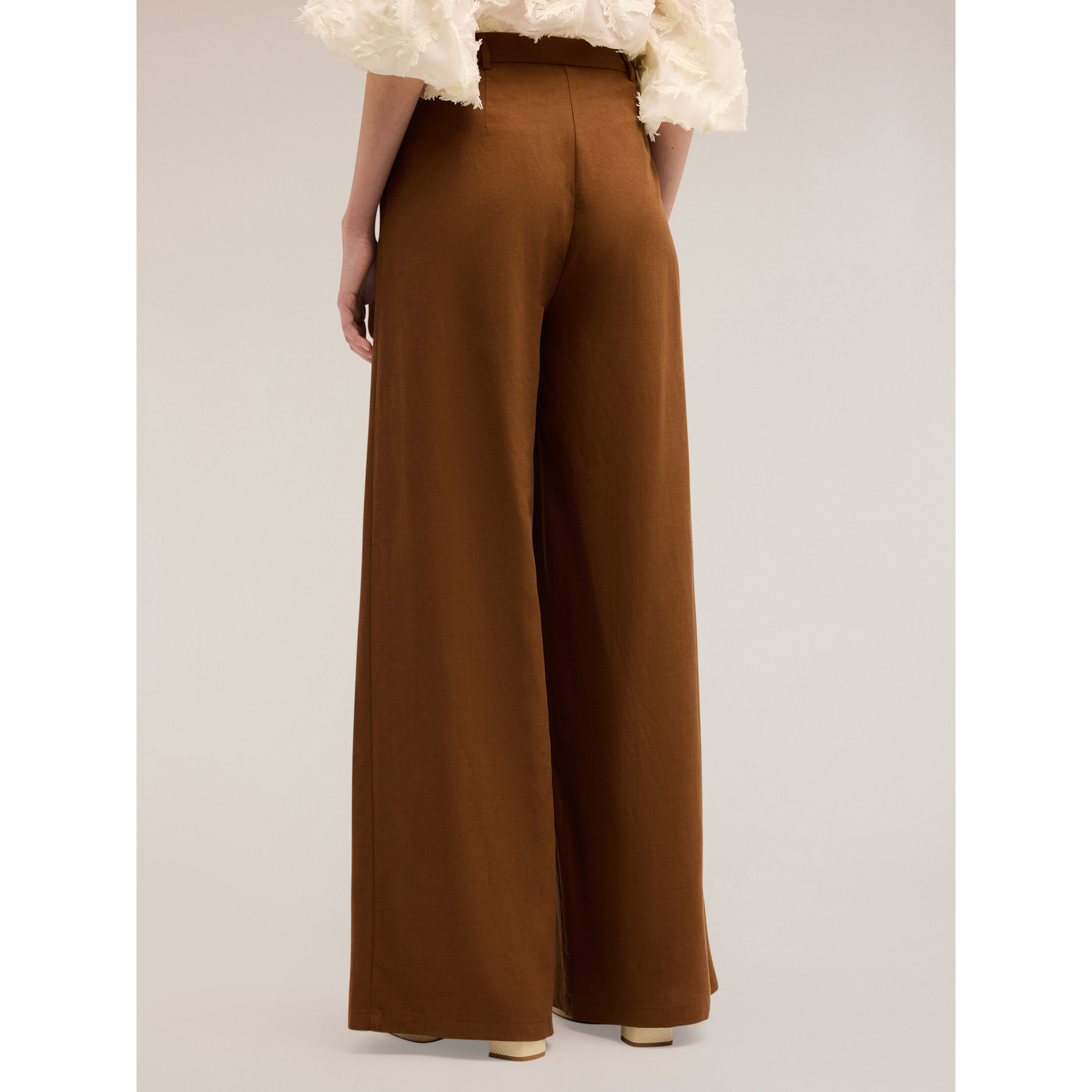 Motivi - Pantaloni palazzo con pieghe misto lyocell - Marrone