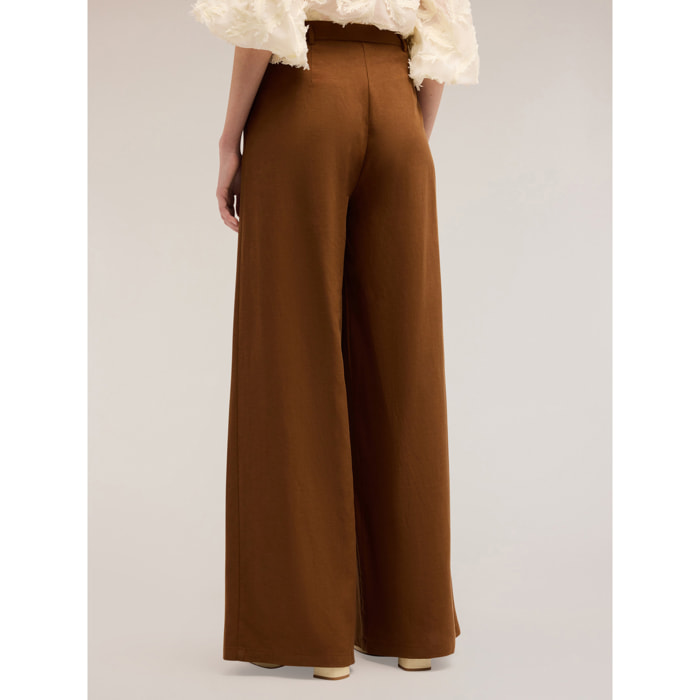 Motivi - Pantaloni palazzo con pieghe misto lyocell - Marrone