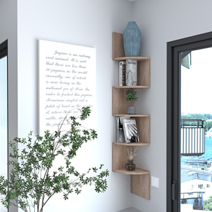 Libreria Angolare Scaffale 5 Ripiani Legno MDF Mensole Espositive da Parete Design Moderno Elegante Casa Soggiorno Salotto Studio 123x20x20 cm Rovere