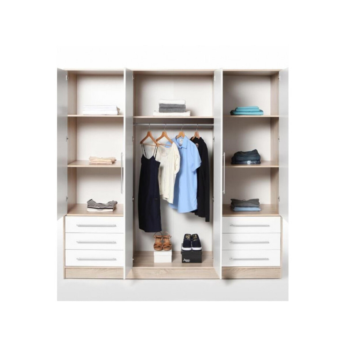 Armoire dressing 4 portes décor blanc et chêne sonoma - VENUS