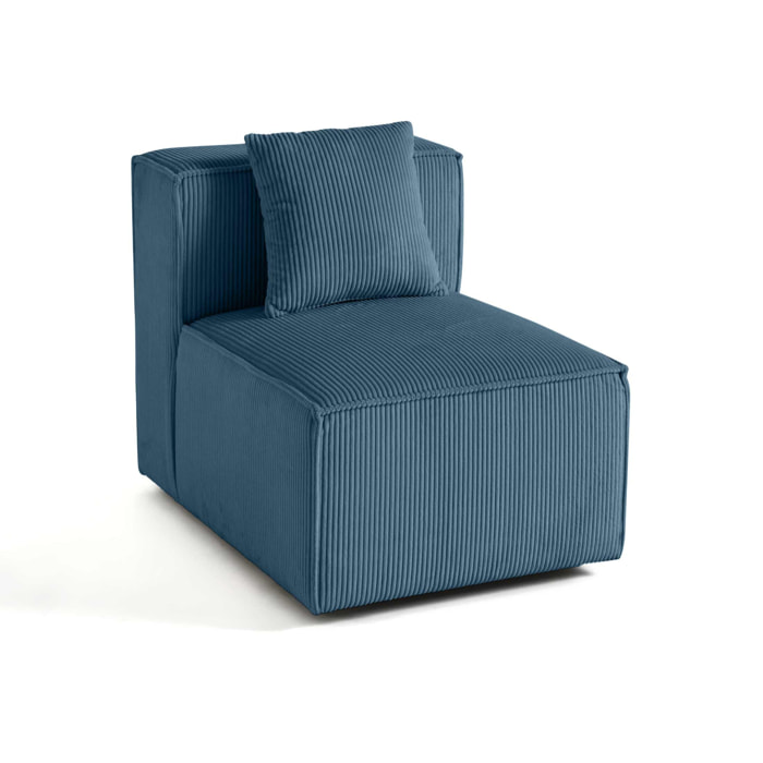 Arty - module d'assise sans accoudoirs - en velours côtelé - Bleu