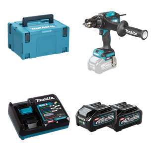 Perceuse visseuse à percussion 40 V max XGT - MAKITA - avec 2 batteries 2.5Ah - chargeur - MAKPAC - HP001GD201
