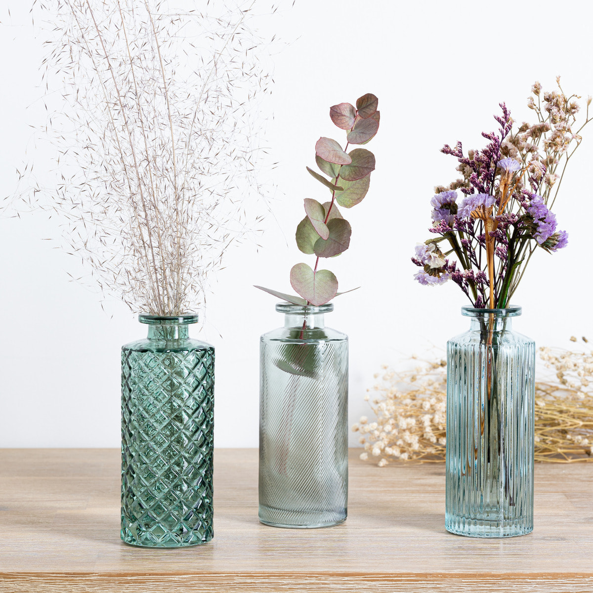 Set de 3 soliflores - verre - vert