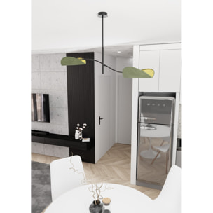 Lampada a sospensione Lotus in acciaio nero e velluto verde