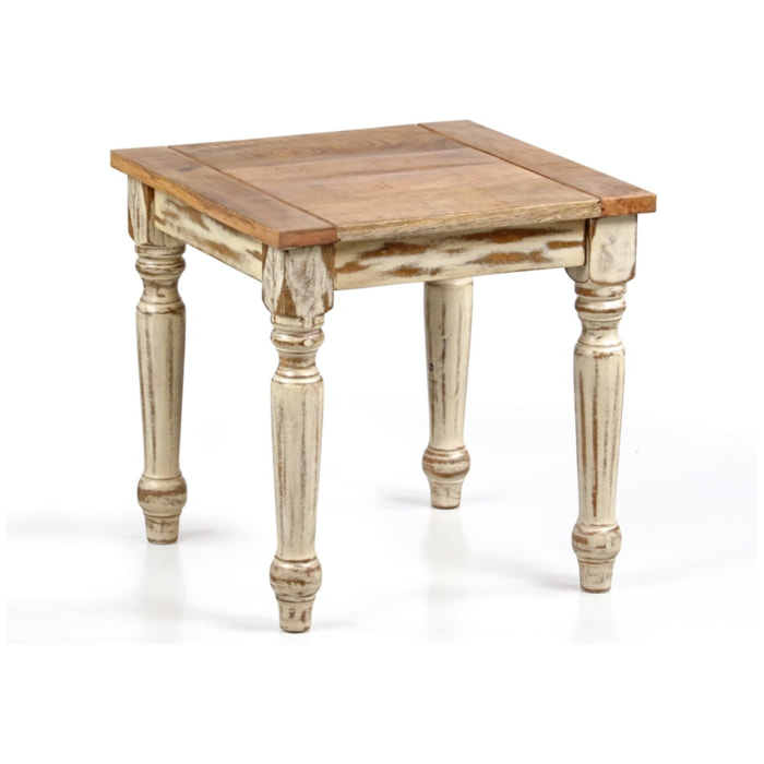 Tavolino quadrato in legno di mango azzurro decapato 40x40x40 cm - Salento