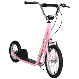 Trottinette patinette enfant à partir de 5 ans grands pneus guidon réglable poignées freins et béquille acier rose