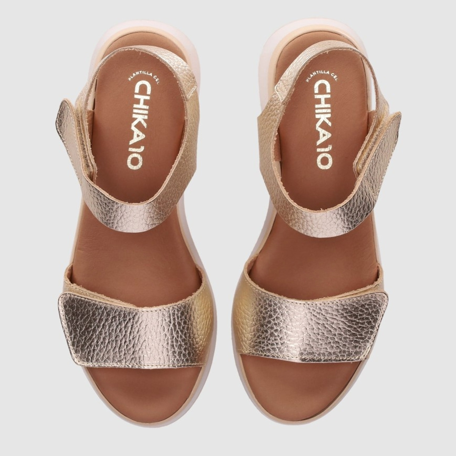 Sandalias de Piel - Platino - Tacón: Bajo