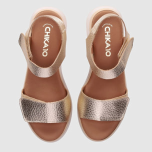 Sandalias de Piel - Platino - Tacón: Bajo