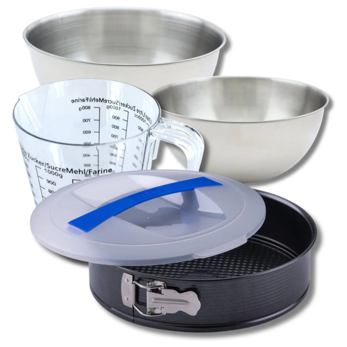 Set pâtisserie avec moule à manqué 26 cm, 2 bols à mixer, verre mesureur et spatule Zenker