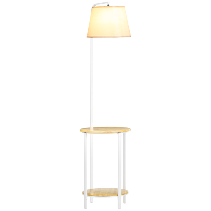 Lampadaire étagères design dim. Ø 37 x 162H cm 40 W max. bois bambou verni métal abat-jour tissu blanc