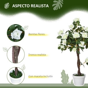 Planta Artificial 90 cm Rosa Blanca con 21 Flores y 350 Hojas Maceta de Cemento