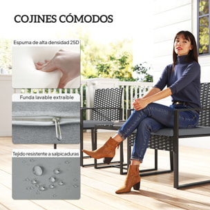 Conjunto de Jardín Exterior de 3 Piezas, Muebles Jardín Exterior de Ratán con 2 Sillas con Cojines Lavables y Mesa de Vidrio Templado, Resistente a Intemperie, para Balcón, Patio, Gris Claro