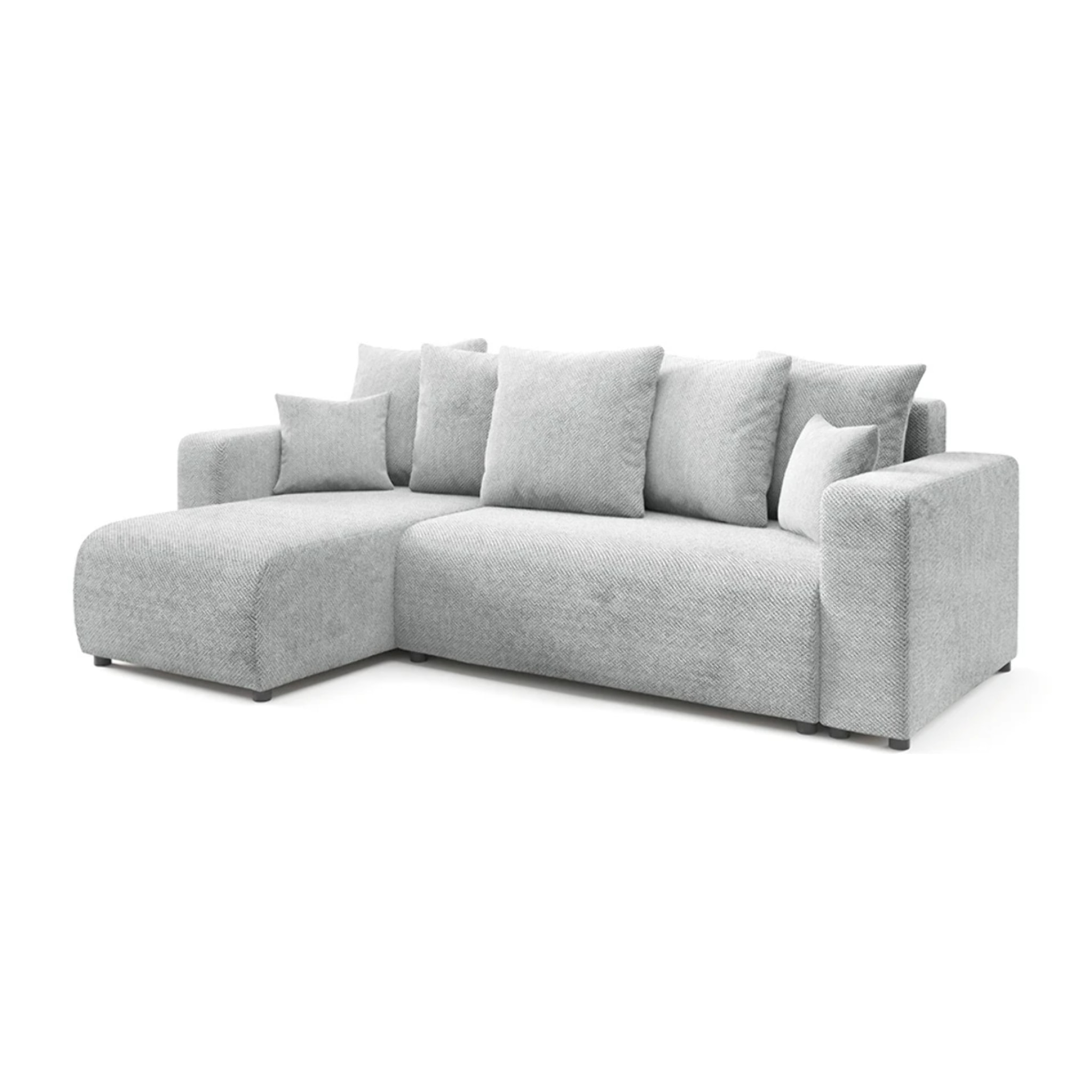 GLORIA - Canapé d'angle gauche convertible 4 places en tissu gris clair