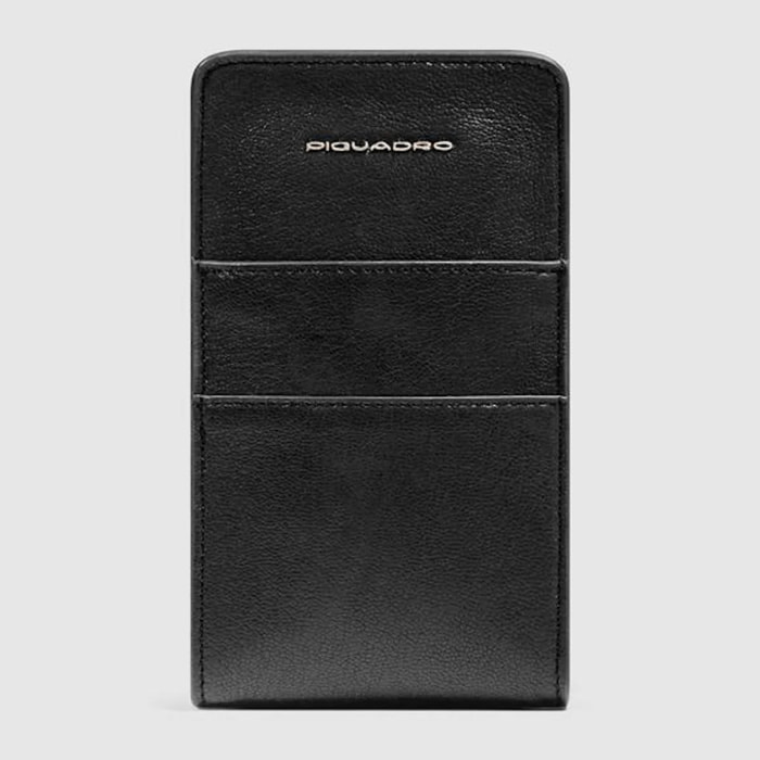 Piquadro Porta telefono da collo in pelle con porta carte di credito
