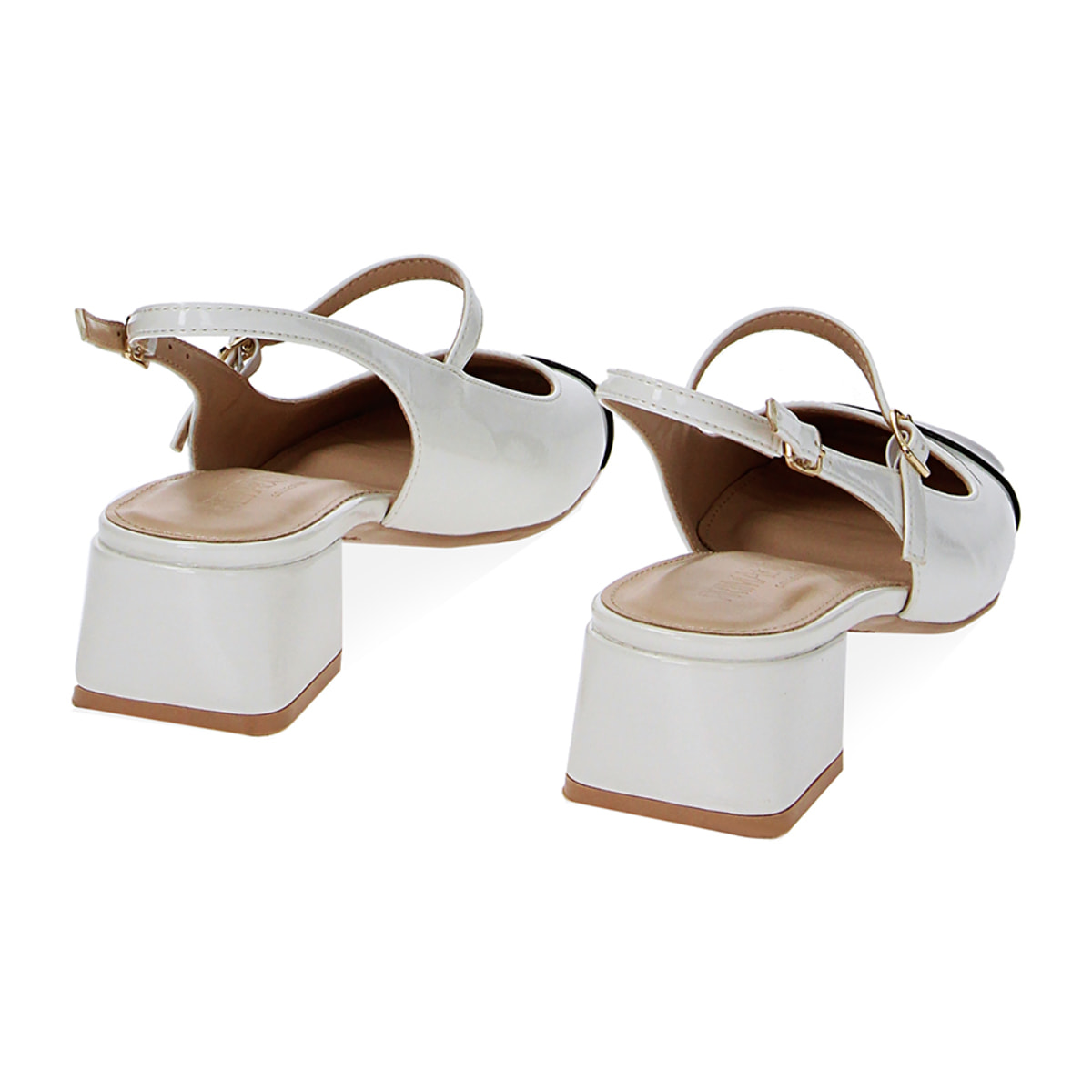 Décolleté slingback bianco-nere in naplack, tacco 5 cm