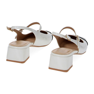 Décolleté slingback bianco-nere in naplack, tacco 5 cm