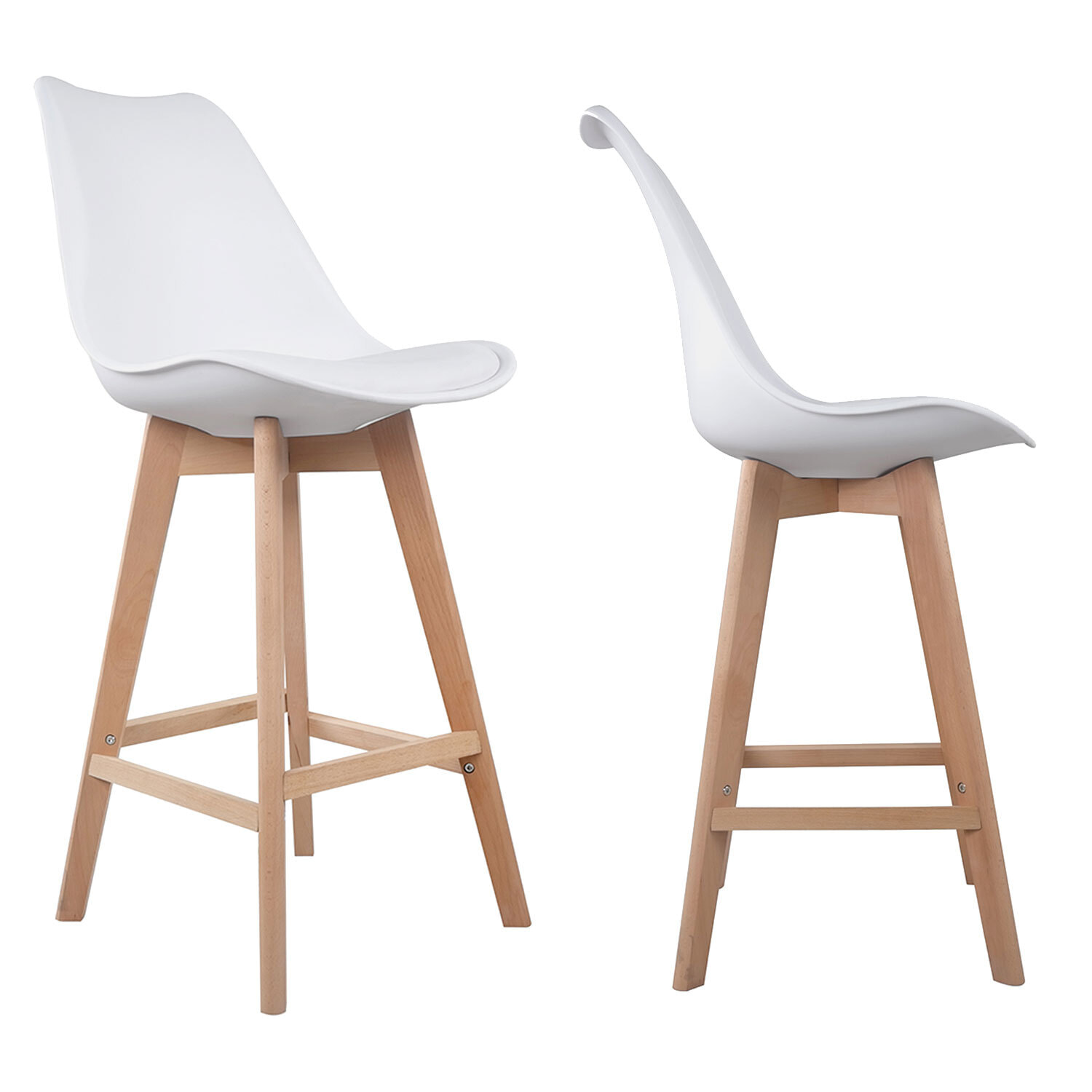 Lot de 2 tabourets scandinaves SVEN blanc avec coussin