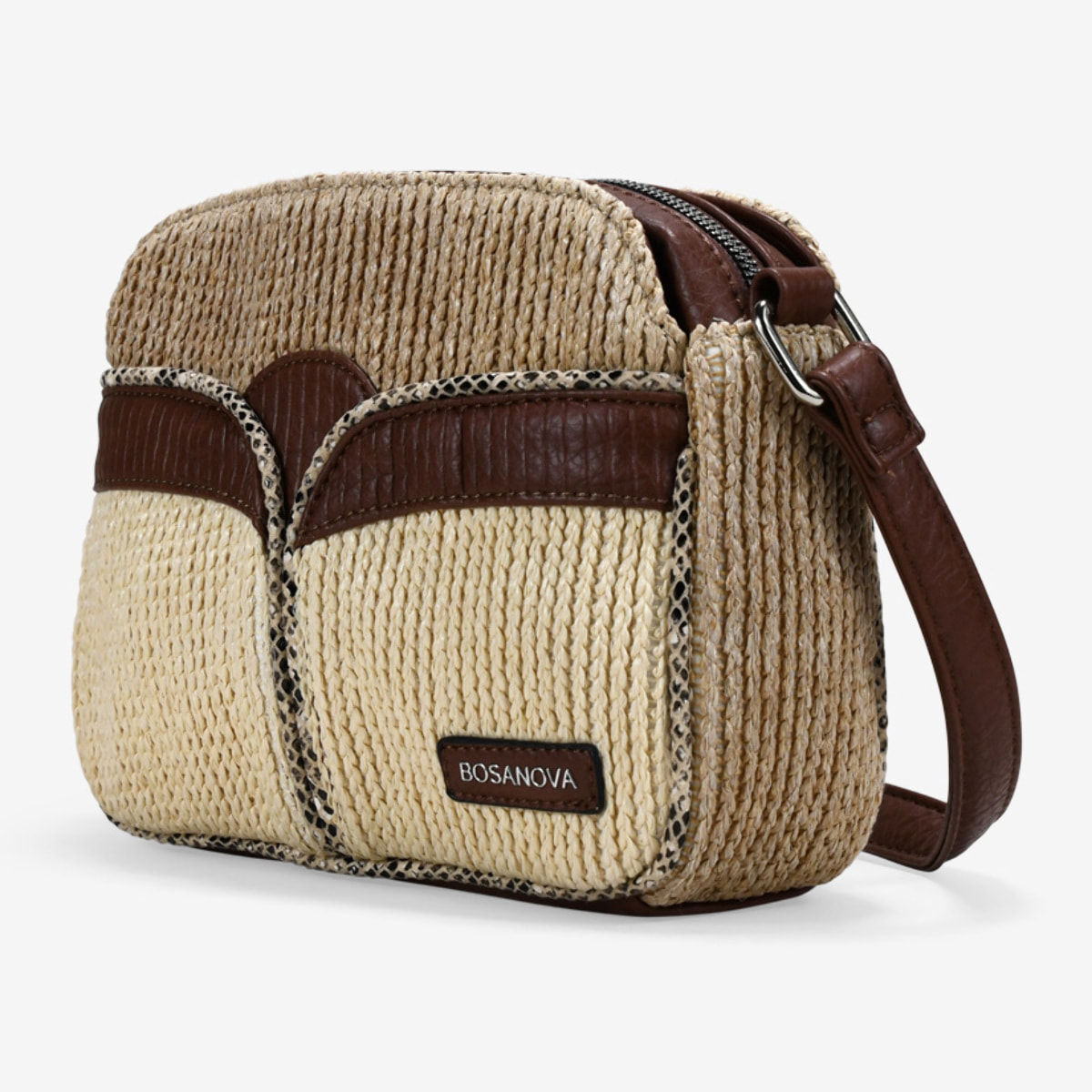 Bolso bandolera cuero en rafia con cadena