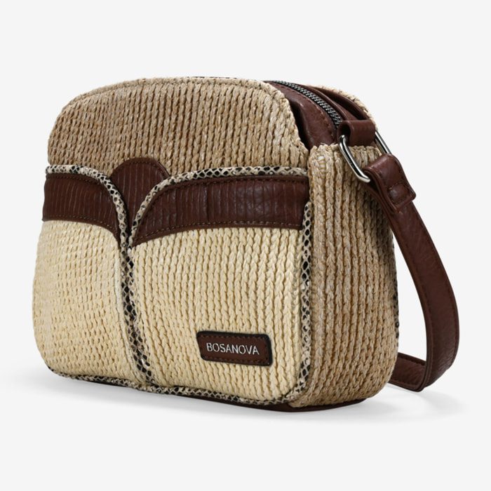 Bolso bandolera cuero en rafia con cadena