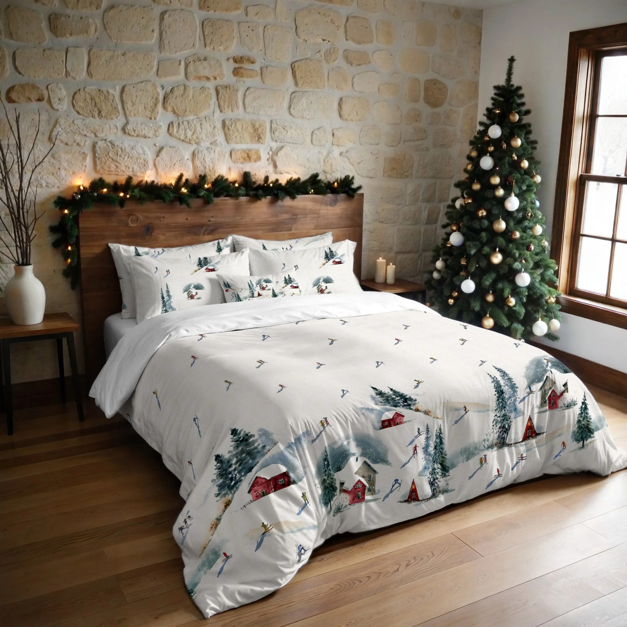 Housse de couette avec pressions Skieurs