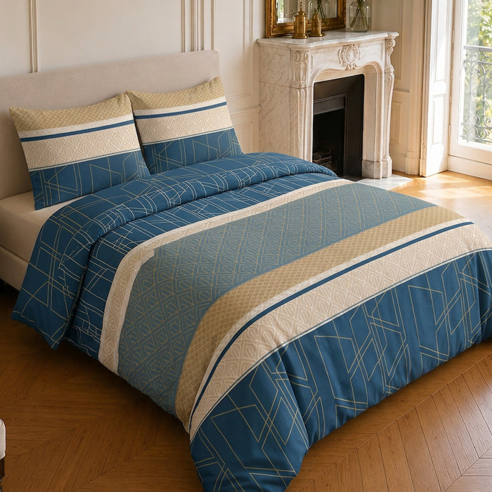 Parure housse de couette 100% coton motif géométrique - ULYSSE