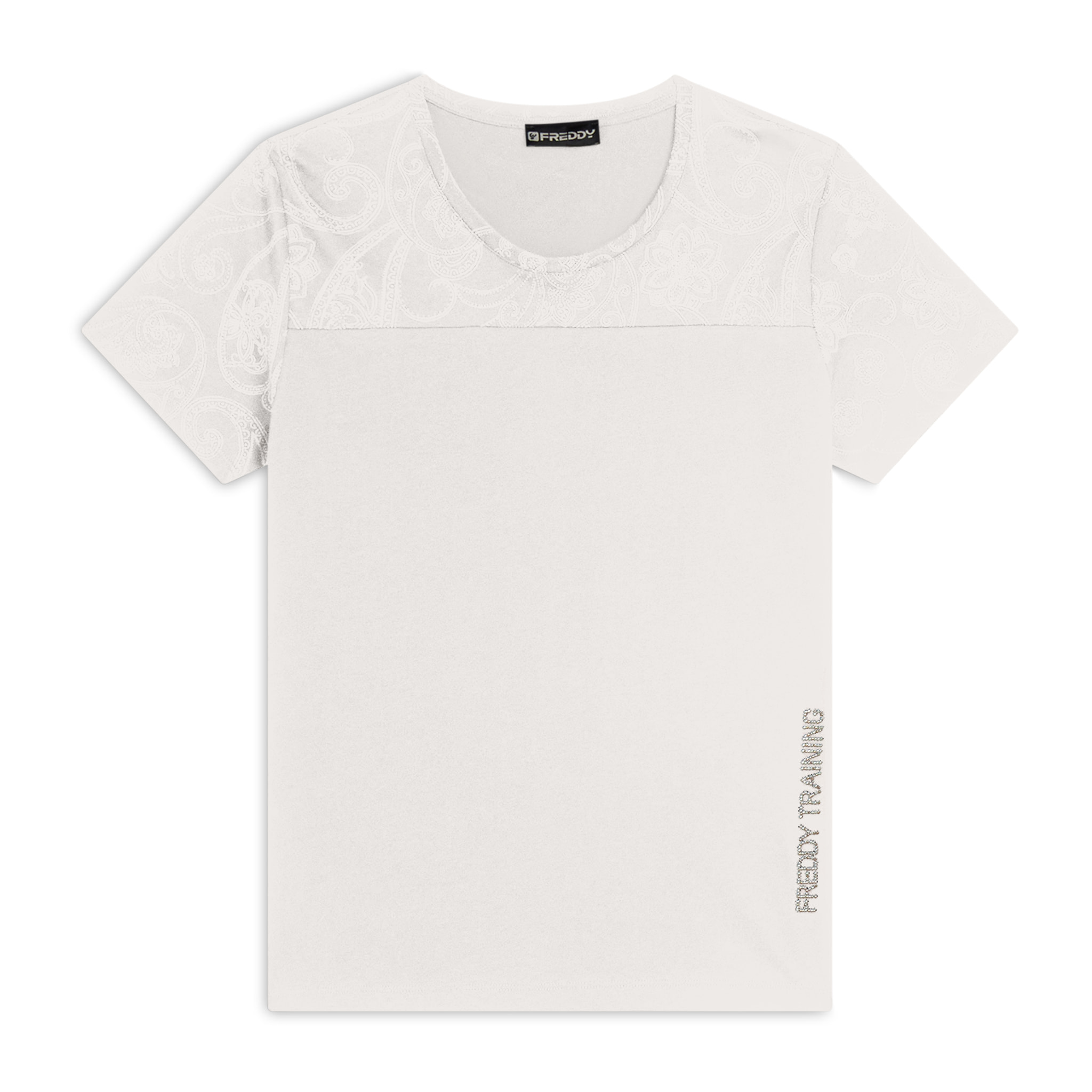 T-shirt donna in jersey con dettagli paisley