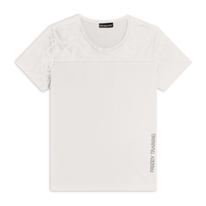 T-shirt donna in jersey con dettagli paisley
