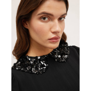 Motivi - Vestido corto con cuello bordado - Negro