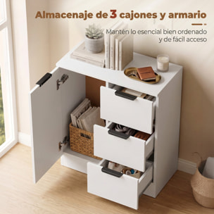HOMCOM Aparador, Aparador de Salón Estrecho con 3 Cajones y Puerta de Cierre Suave, Armario de Cocina de Almacenaje Moderno, para Entrada, Comedor, 60x30x70 cm, Blanco