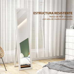 Espejo de Pie Cuerpo Entero 157x37 cm, Espejo de Cuerpo Entero con Soporte, 3 Formas de Uso, Independiente, Montaje Pared y Apoyado, para Salón, Entrada, Dormitorio, Blanco Veteado