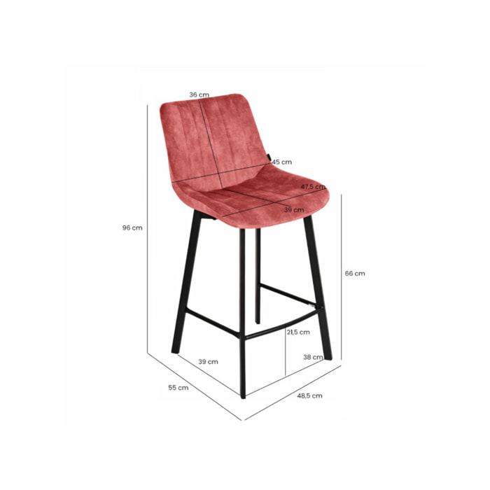 Tabouret de bar rembourré et capitonné en velours - EMMA 2