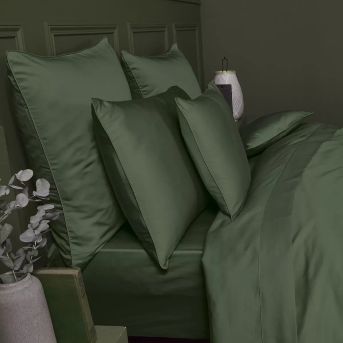 Lot de 2 taies satin de coton uni vert Ava uni sauge
