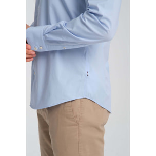 Camicia Uomo 2 Bottoni Button Down Slim Popeline Stretch Unito Celeste