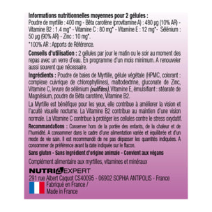 NUTRI EXPERT - Vision Plus - Soutient la santé oculaire - Améliore la vision et l'acuité visuelle - Protège du vieillissement oculaire - 60 gélules végétales - Marque Française - Cure 30 jours - Lot de 2