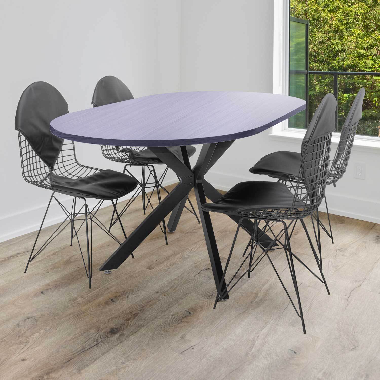 Marui - Tavolo da pranzo ovale in legno e metallo con piede centrale Kiso 180x100 cm - grigio effetto legno