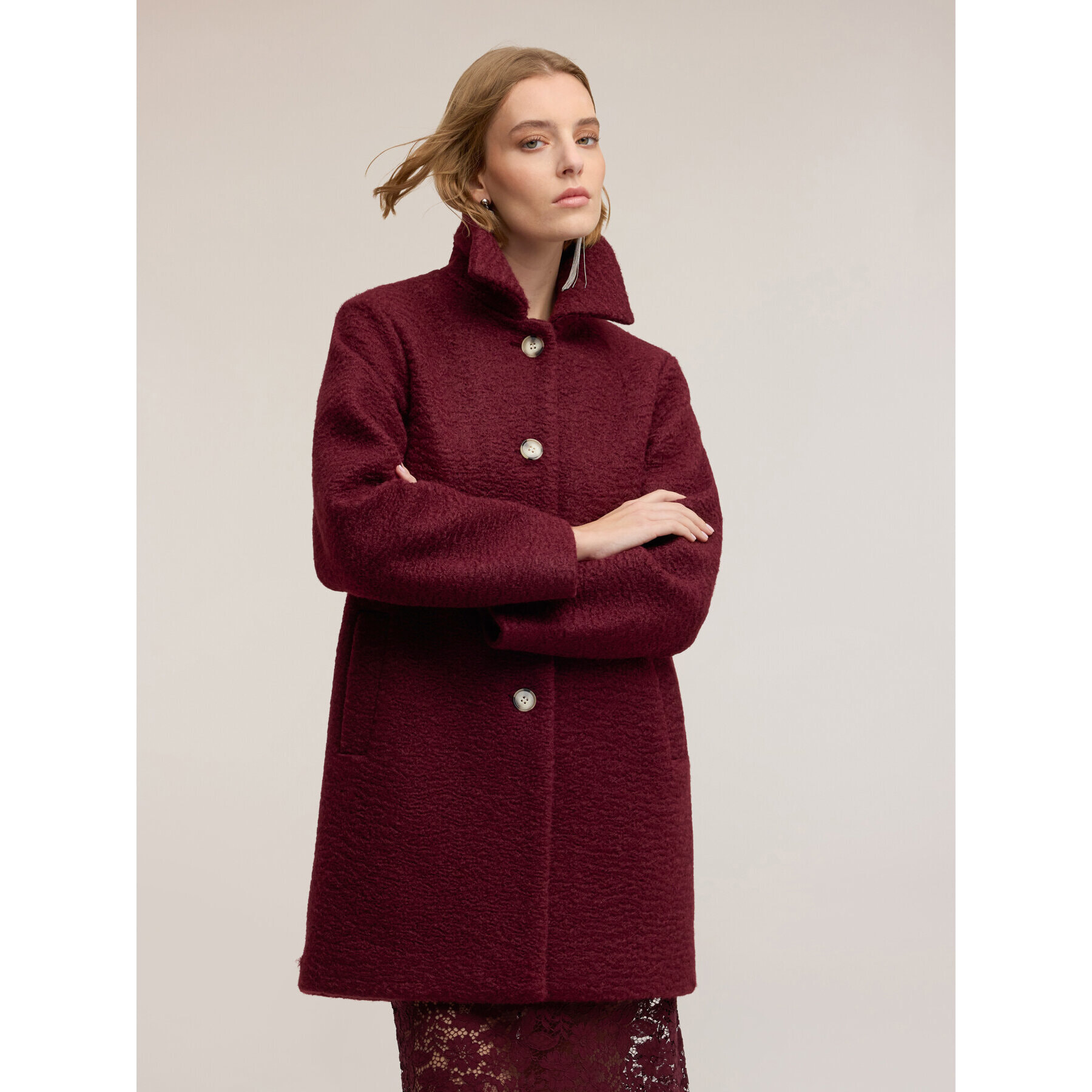 Motivi - Cappotto in panno bouclé - Bordeaux