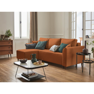 Saphir - canapé d'angle réversible 4 places - convertible - avec coffre - en tissu - Rouille