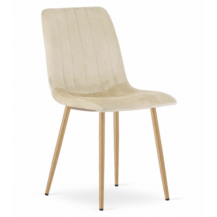 Set di 3 sedie Lava in velluto beige e gambe effetto legno