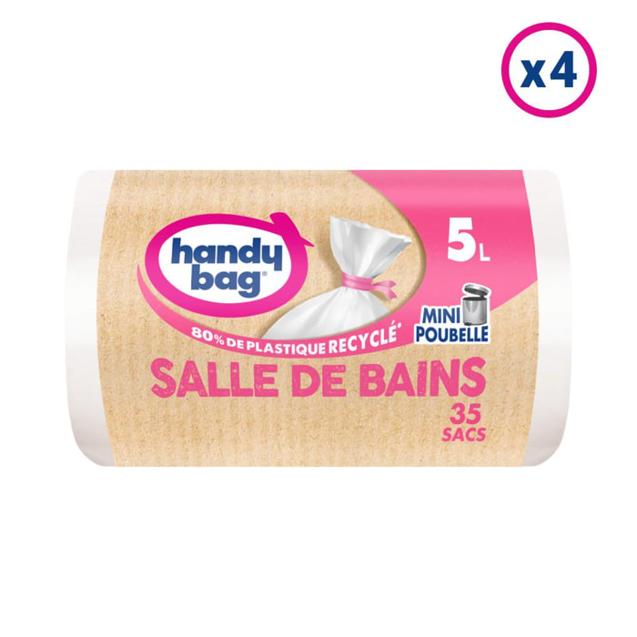 4x35 Sacs Poubelle 5L à lien Salle de Bains Handy-Bag - 80% de plastique recyclé