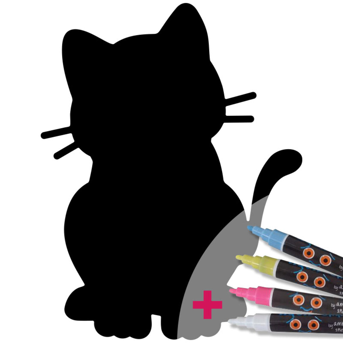 Sticker ardoise tableau noir - stickers muraux adhésif effaçable - CHATON + 4 CRAIES LIQUIDES