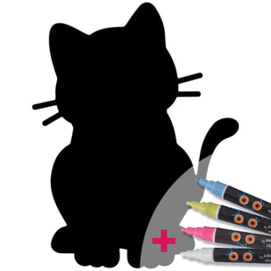 Sticker ardoise tableau noir - stickers muraux adhésif effaçable - CHATON + 4 CRAIES LIQUIDES