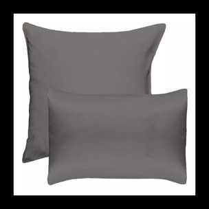 Taie d'oreiller soie uni gris Jouvence titane