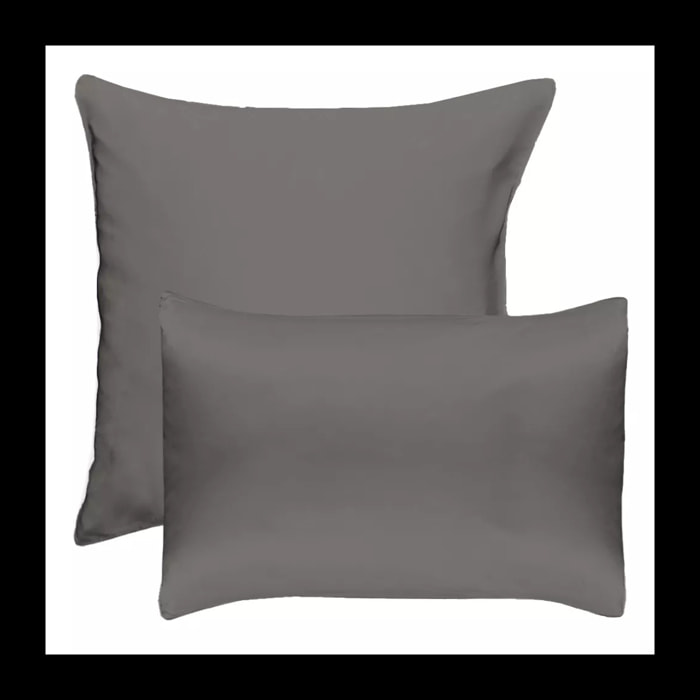 Taie d'oreiller soie uni gris Jouvence titane