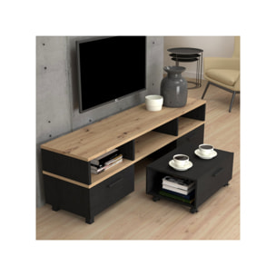 Meuble TV avec table basse intégré sur roulettes - 2 coloris - LAKE