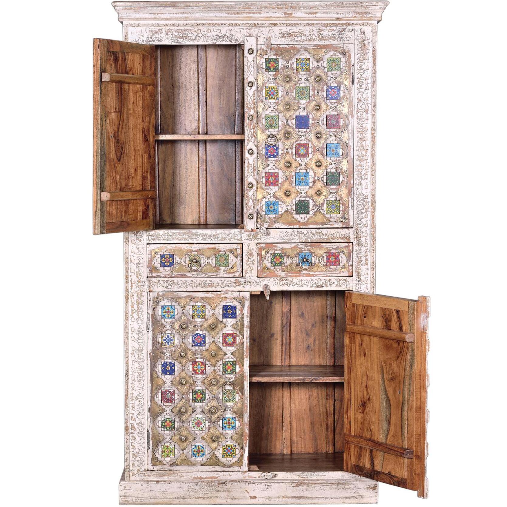 Armario - Madera de Mango, Cerámica y Bronce - 100x40x185cm